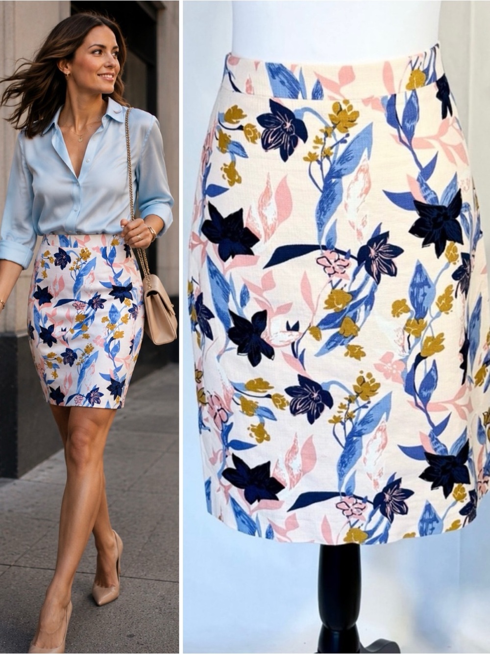 J Crew Textured Weave Floral Print Pencil Skirt Career Chic Sz 6 💚